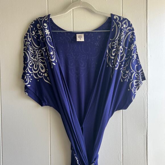 In Bloom Purple Jersey Wrap Kimono Robe Size Medium - Picture 2 of 8